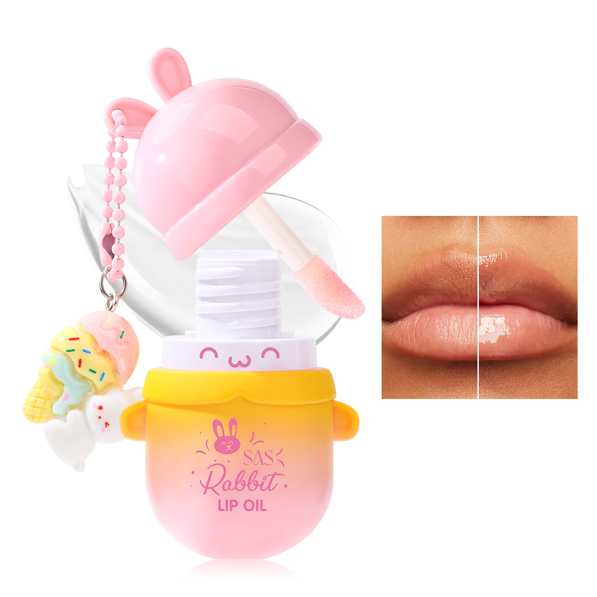 SAS Comercio exterior europeo y americano transfronterizo Amazon venta caliente lindo brillo hidratante hidratante aceite de labios con colgante SLG003