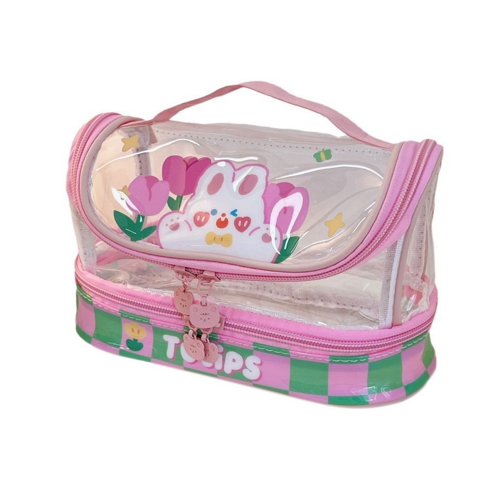 Tengyi original bolsas de papelería transparentes de dibujos animados bolsas de bolsillo de estudiantes de gran capacidad de alto valor de belleza bolsas de almacenamiento de cosméticos para jóvenes