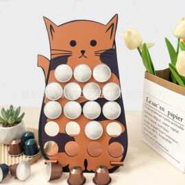 跨境新款新品创意猫咪造型咖啡胶囊收纳架木质工艺品摆件