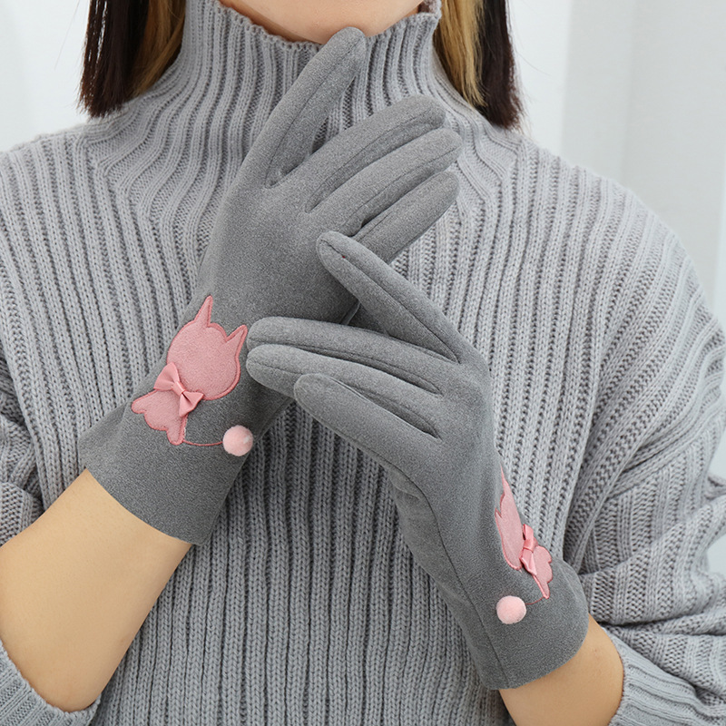 Las mujeres de invierno con forro polar esquí cálido estilo coreano lindo estudiante montar guantes de terciopelo transfronterizo al por mayor pantalla táctil de cinco dedos