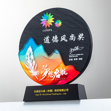 新款大理石水晶奖杯创意高档优秀员工颁奖销冠纪念品奖牌刻字
