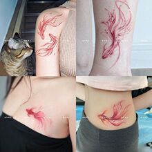 水墨红色锦鲤彩色纹身贴防水女持久花手臂锁骨文艺彩绘