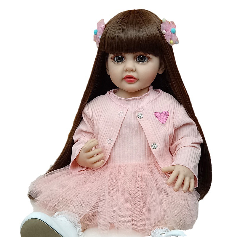 Simulación bebé muñeca de juguete de goma suave falda Rosa pierna recta Dudu renacer Muñeca puede entrar en el agua para acompañar muñeca