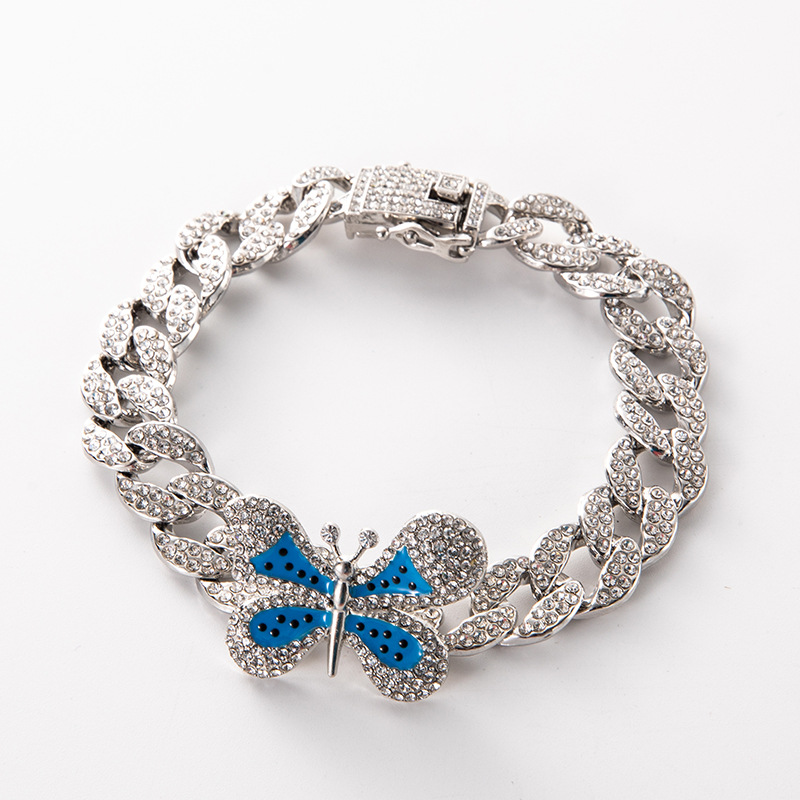 Butterfly Ankle Chain With Rhinestone Bow And Cuban Link Style_voghion.com