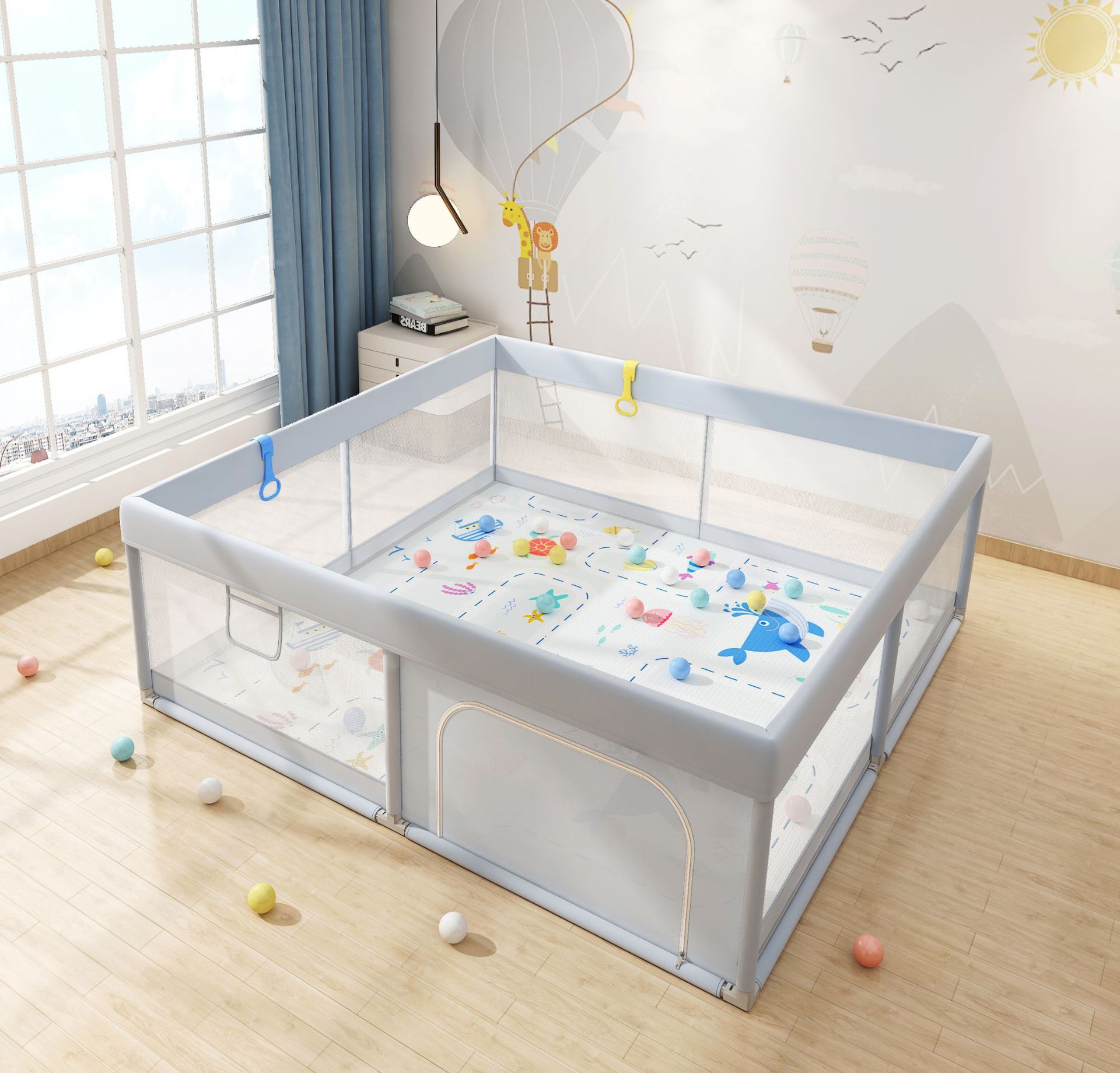 Parque infantil para niños para uso doméstico, valla de seguridad para el suelo, tapete para gatear, barandilla de seguridad para niños pequeños, parque infantil Qiaole Bear para bebés.