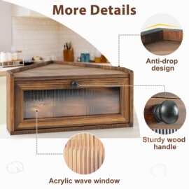 木制面包盒台面拐角可堆叠面包盒带盖子厨房收纳箱面包存储盒