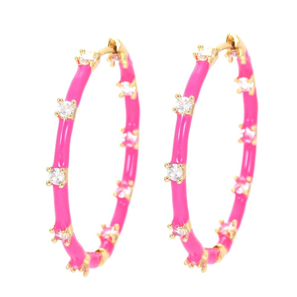 8g Weight Zircon Inlay Material Exaggerated Geometric Copper Plating Zircon Hoop Earrings 1 Pair
