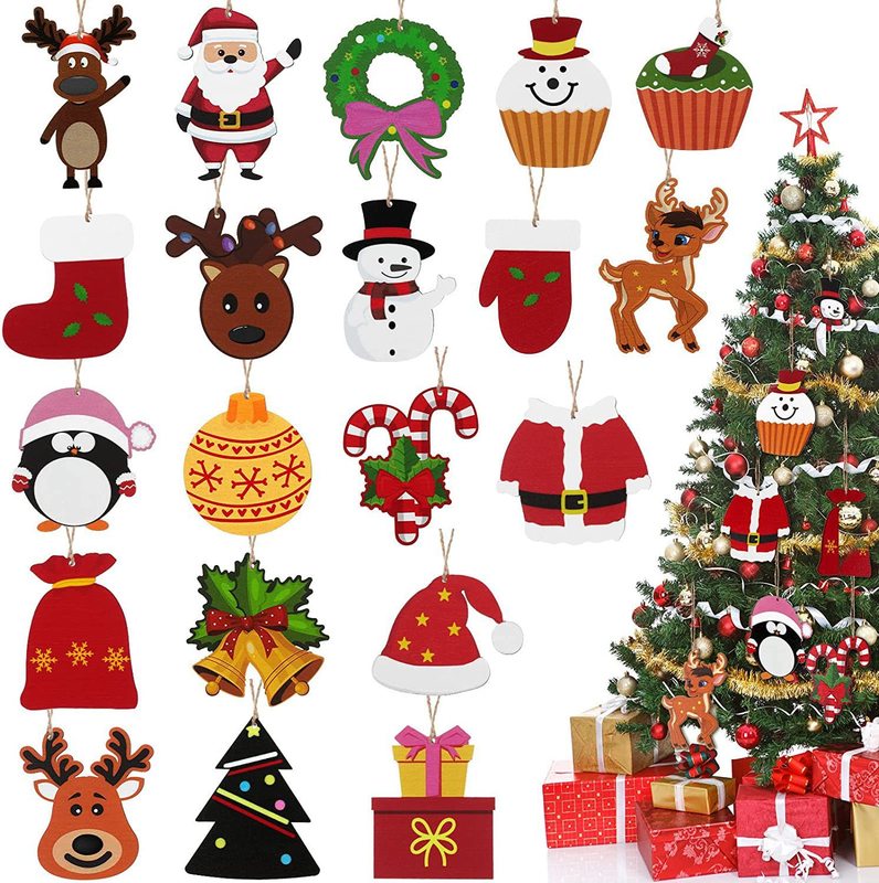 新しいミニクリスマスオーナメントクリスマスツリー木製吊り下げ装飾サンタクロース雪だるまクリスマスエンジェルオーナメント|undefined