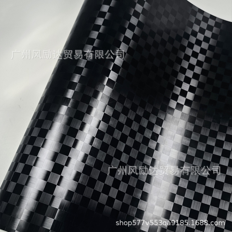 Cross-Border Hot-Selling Pet Forged Checkered Carbon Fiber Black Center Console Interior Glossy Black Rearview Mirror Full Body Wrap Film