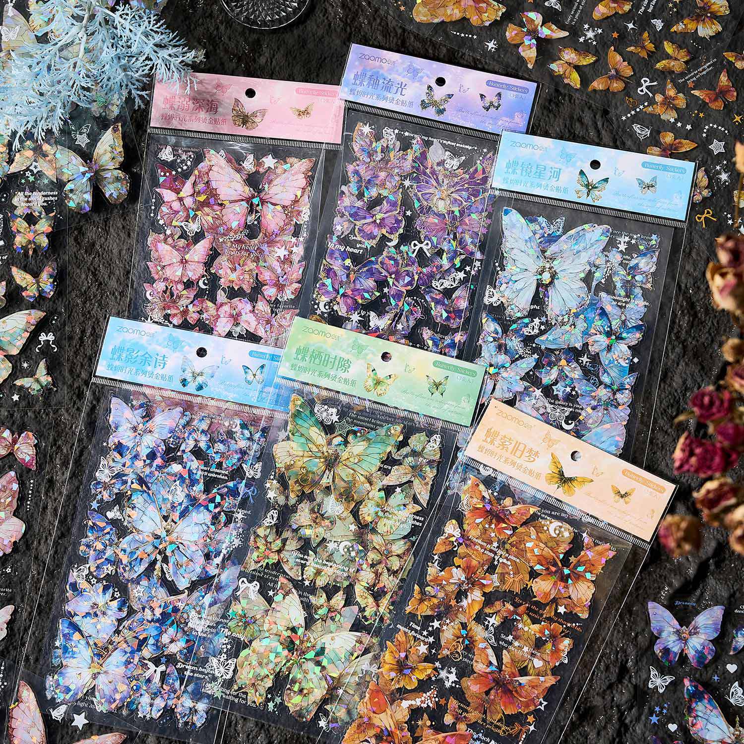 Bolsa de pegatinas de corte de espuma temprana, serie de tiempo de cenizas de mariposa de alto valor de cara, tiendas de mano de mariposa DIY, pegatinas de materiales decorativos