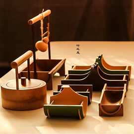 茶点盘竹竹子果盘古风道具中式点心古风糕点摆盘仿古小吃盘异形盘