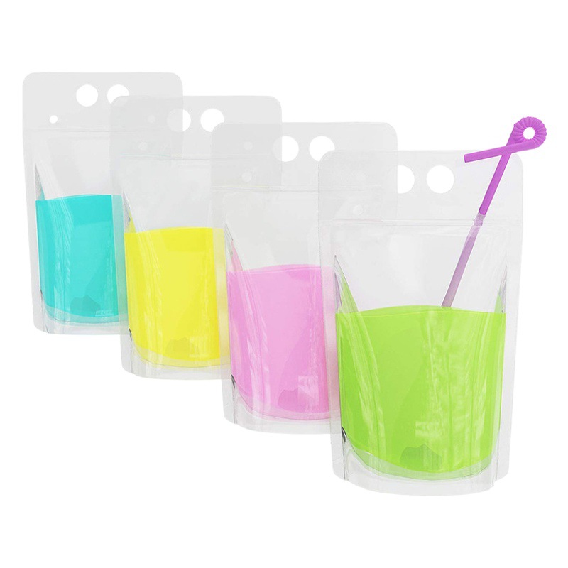 Kaizheng Spot Bolsa de bebidas desechables autosellada autosuficiente con pajita Bolsa de embalaje para llevar de frutas y té de leche esmerilado transparente