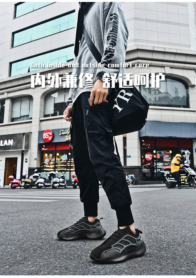 Giày sneaker nam kiểu dad shoes đế bằng, thân cổ thấp, phối màu, tăng chiều cao — Trắng đen, màu đen chi tiết 16
