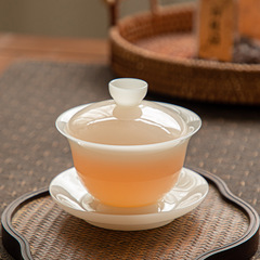 冰种璞玉瓷悬停防烫盖碗白瓷茶杯三才茶碗家用茶具大号不烫手单个