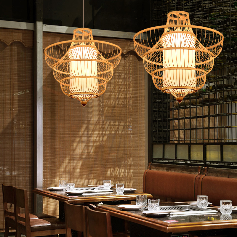 Araña de bambú de arte de bambú Restaurante pastoral simple chino Tienda Hotel B & B Dormitorio Balcón Linterna japonesa Lámpara