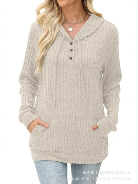 2025 Amazon European and American Autumn New Women's Casual Sweatshirt Pullover Solid Color Women's Long Sleeve Hoodie