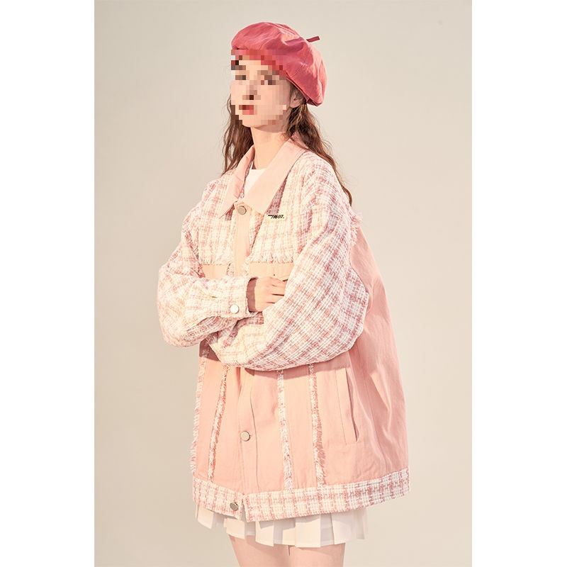 春秋粉色小香风秋季牛仔外套女年新款春秋款小个子夹克上衣