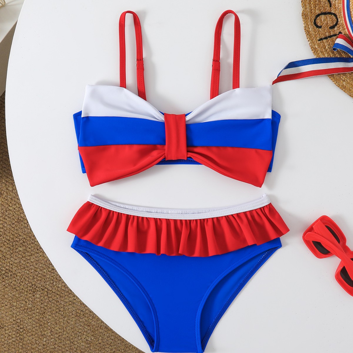 2026 New Cross-Border Amazon Children's Girls' Two-Piece Swimsuit with Ruffles for Summer Beach Baby and Toddler