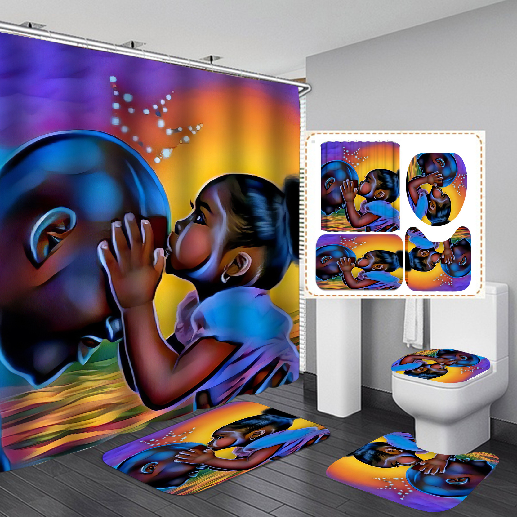 Nuevo suministro directo transfronterizo 3D Impresión digital impermeable baño Mujer Africana ducha cortina fábrica suministro directo Cortina de ducha al por mayor