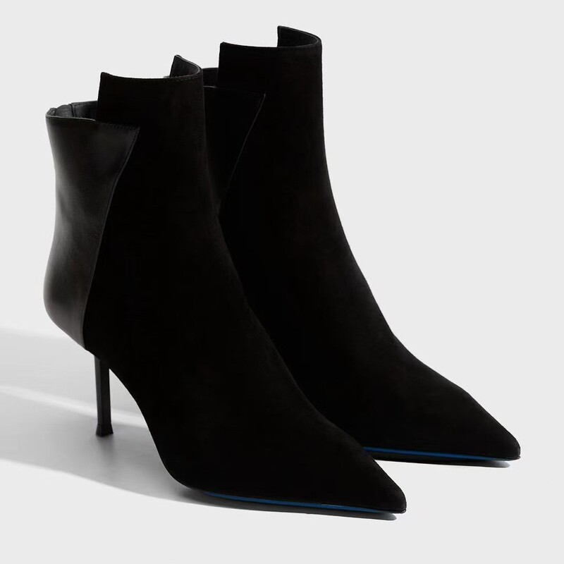 2026 New Fashion Pointed Toe Patchwork Side Stiletto Heel Elegant Women's Ankle Boots Cross-Border High Heels