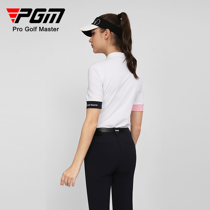 Áo thun nữ golf PGM tay ngắn phối màu thoáng khí — YF564-Áo màu trắng, YF564-Áo màu đen, KUZ149-Quần màu xanh nước biển, KUZ149-Quần Trắng