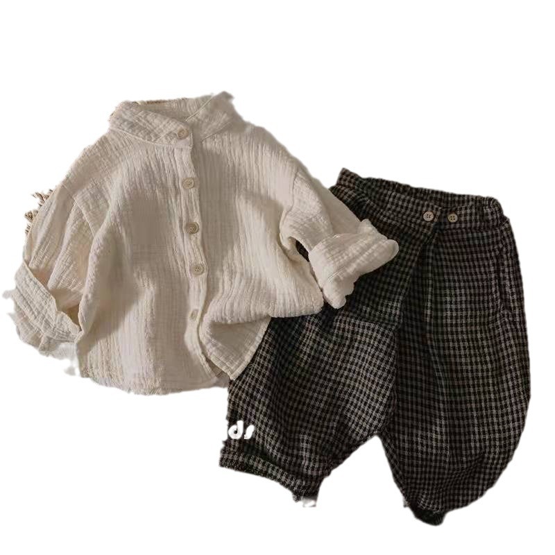 Mori retro ~ Camisa de algodón para niños estilo occidental collar de pie bebé Camisa de algodón estilo coreano camisa de moda para niños moda