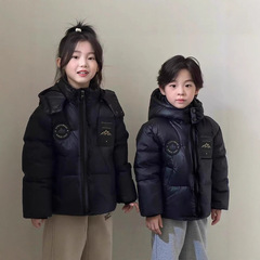2025童装新款儿童黑金羽绒外套男童女童宝宝连帽加厚立领休闲冬装