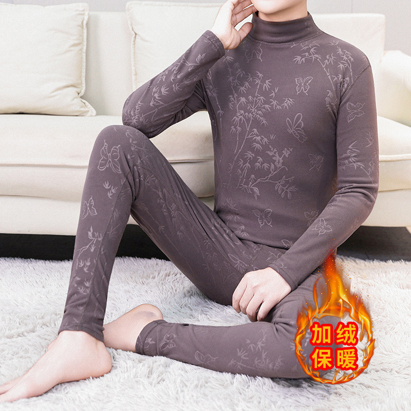 Autumn and Winter Thermal Underwear Set for Men, Double-Sided Velvet V-Neck Inner Wear, Two-Piece Set of Thermal Tops and Bottoms, Slim Fit for Men