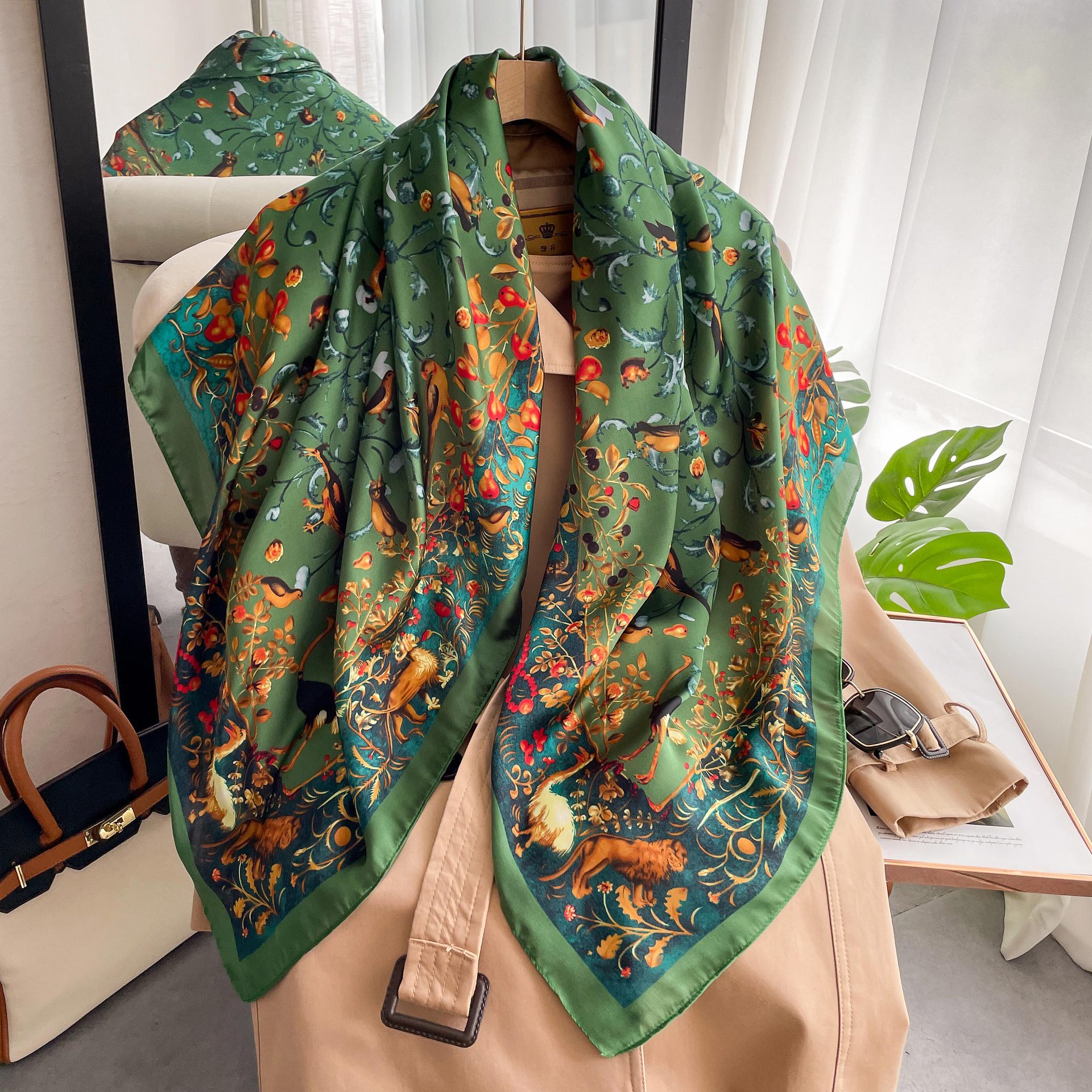 Long Silk Scarf For Women Beach Sun Protection Shawl Patterned_voghion.com