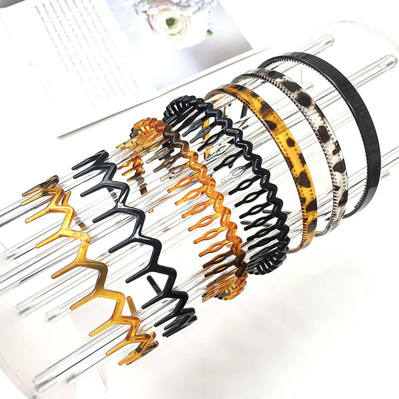 跨境熱銷波浪發箍U形玳瑁色頭箍帶齒防碎發龜甲頭飾簡約M齒髮飾