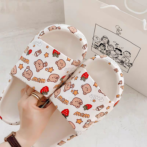 Doodle Couple Slippers Soft Sole Comfortable Summer Non-Slip Outdoor Wear Home Indoor Bathroom Cartoon Pattern Women's Cooling Slippers