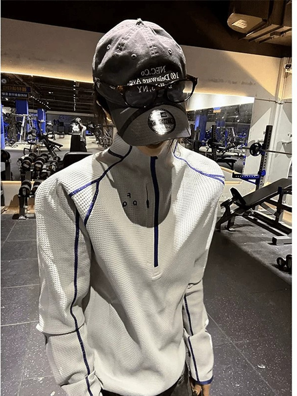 American Half-Zip Athletic Long Sleeve T-Shirt Men's Waffle Knit Colorblock Regular Fit Outdoor Quick Dry Sun Protection Cycling Top American Half-Zip Athletic Long Sleeve T-Shirt Men's Waffle Knit Colorblock Regular Fit Outdoor Quick Dry Sun Protection Cycling Top