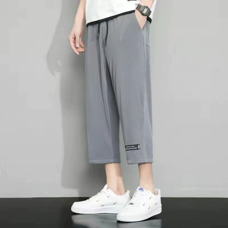 Шорты мужские летние из ледяного шелка 7/8 длины, тонкие, дышащие, спортивные, универсальные, быстросохнущие, для пляжа, средней длины, от производителя.