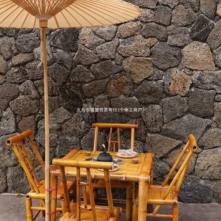 老式竹桌茶桌围炉煮茶组合野炊桌椅全套庭院茶几竹子复古民宿茶馆