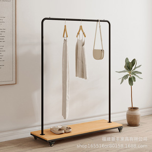 Removable Wheeled Clothing Store Iron Black Display Rack Floor Side Hanger Men's and Women's Clothes Display Shelf with Plate