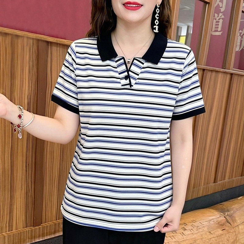 [Combed Cotton 95% Spandex 5%] Trendy and Stylish Polo Shirt/T-Shirt, Versatile Summer Outfit with Color Blocking Stripes