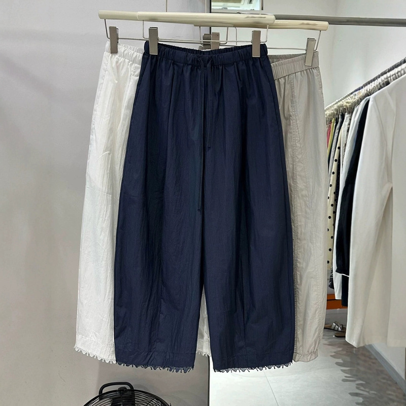 まつげ9点パンツレースステッチレースアップワイドレッグパンツレディースヨーロッパステーション2025夏新作ヨーロッパ婦人服ストレート|undefined