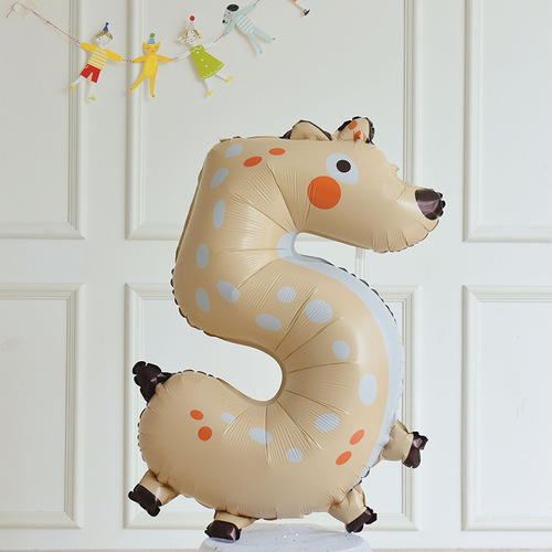 40-inch cartoon animal number balloon aluminum film children's baby's 100th birthday party one-year-old dessert table