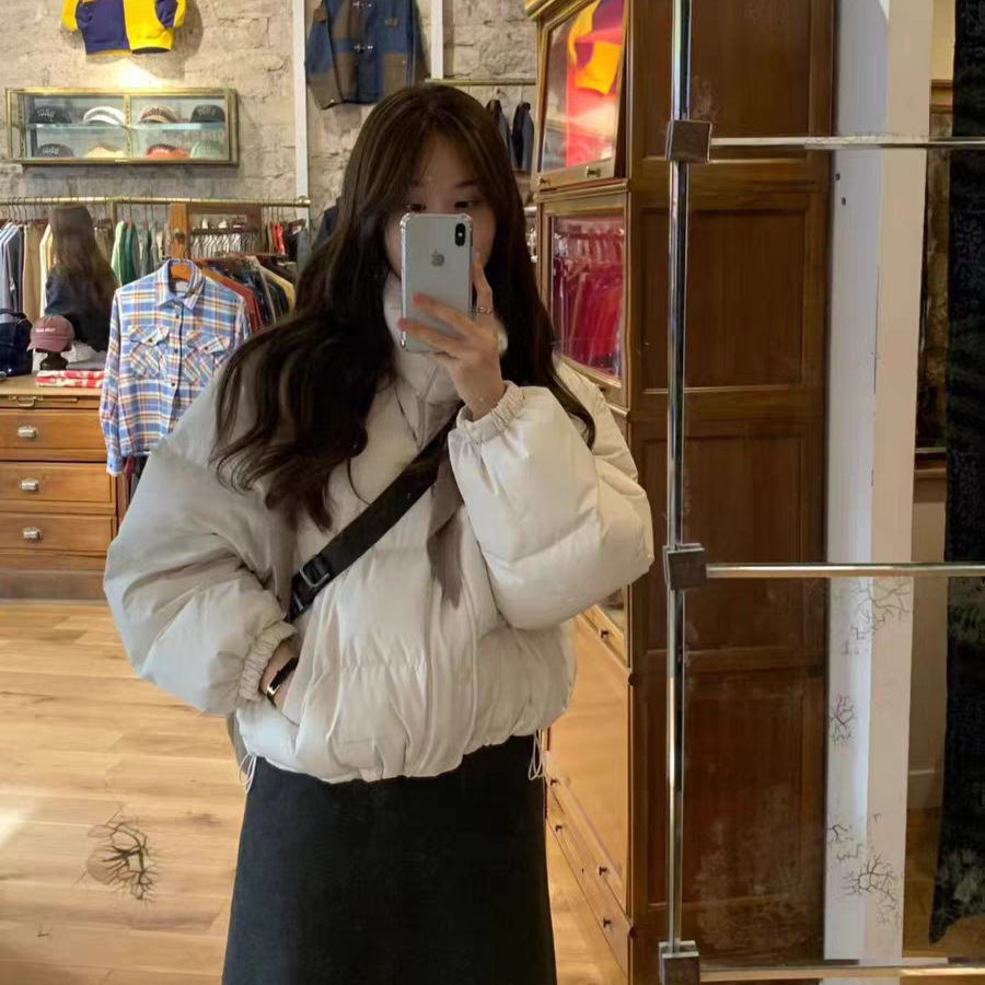 现货 2025冬季新韩国东大门OU*CE宽松纯色立领拉链鸭绒羽绒服外套