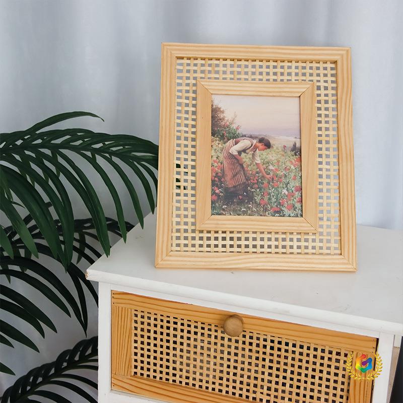 ≈Nordic Style Rectangular Solid Wood Rattan Photo Frame for Wall Hanging, Creative Handmade Rattan Desktop Decorative Photo Frame Ornament ≈Nordic Style Rectangular Solid Wood Rattan Photo Frame for Wall Hanging, Creative Handmade Rattan Desktop Decorative Photo Frame Ornament