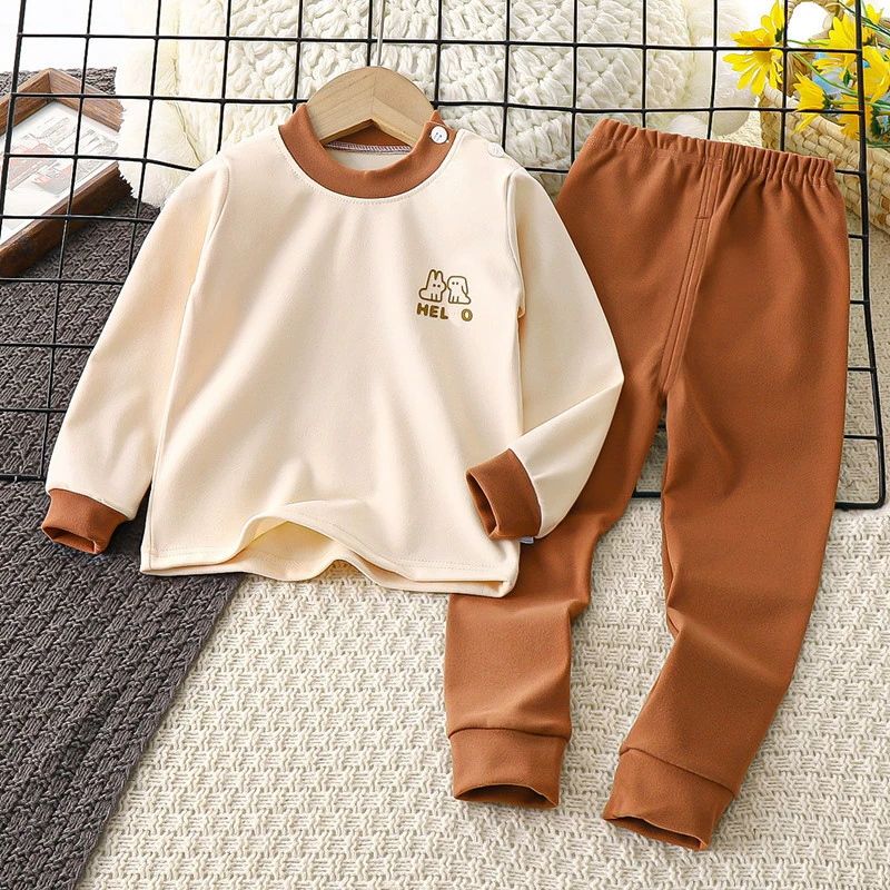 Children's demi-season thermal underwear, keep warm trousers for men and women, colored set, round collar, increased thickness
