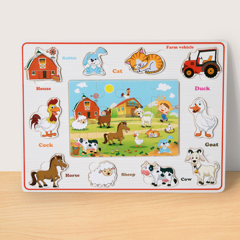 Entrenamiento cognitivo de la concentración infantil de madera juguete de puzzle tridimensional juegos de mesa de juego de animales puzzle tridimensional