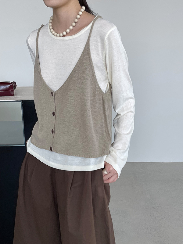 滔川   韩系氛围感两件套针织衫女设计感宽松叠穿上衣YL660-1|undefined