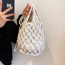 一件代发复古时尚镂空棉线编织包手提网兜休闲女包沙滩包水桶包