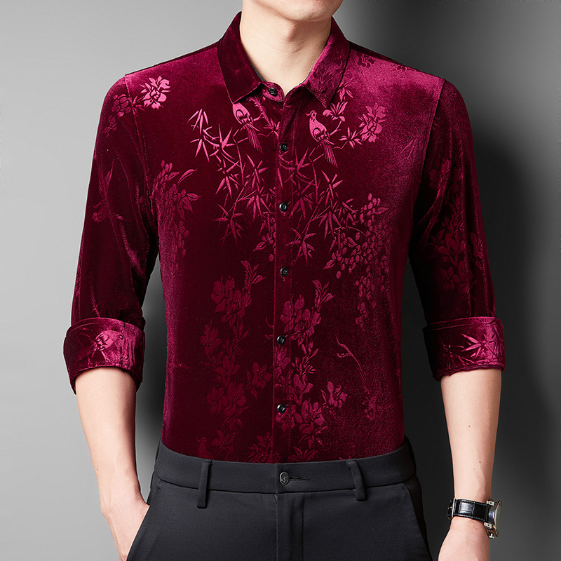 Fashion New Men's Shirt Winter Jacquard Shirt Retro Casual Middle-Aged Men's Velvet Warm Shirt Thick Style Fashion New Men's Shirt Winter Jacquard Shirt Retro Casual Middle-Aged Men's Velvet Warm Shirt Thick Style