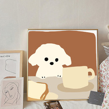 咖啡小狗小猫韩系小众艺术黑白装饰画芯卧室餐厅咖啡店海报挂画心