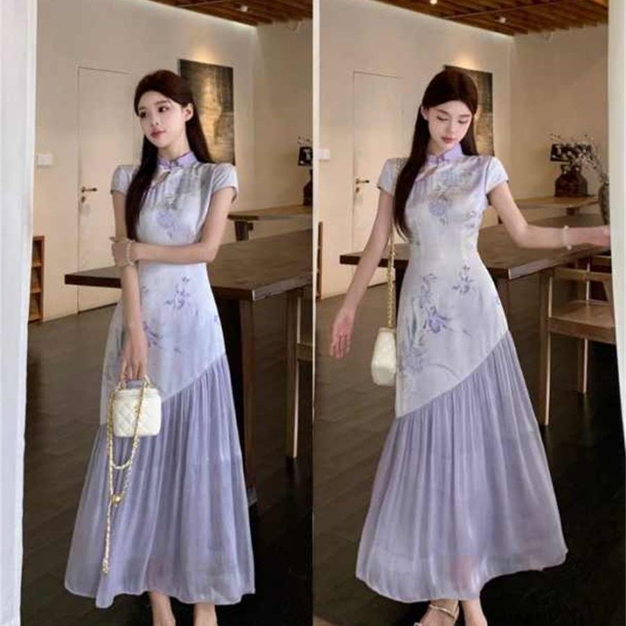 Plus Size New Chinese Style Cheongsam Dress with a High-End Drape, Summer Dress for Women, Covers Belly and Makes You Look Slimmer