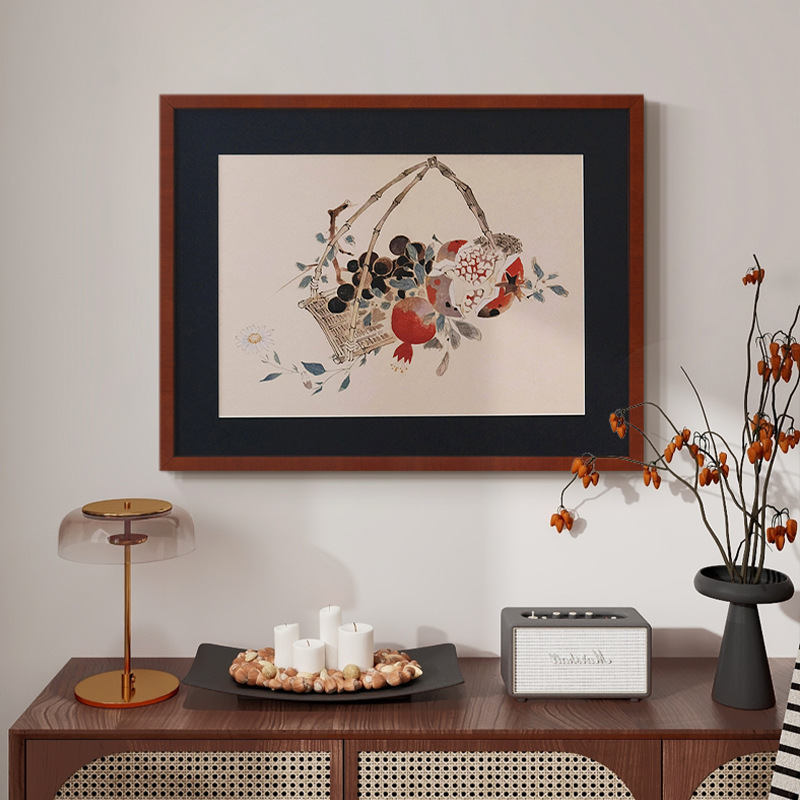 丰收新中式挂画石榴好寓意静物高级感艺术茶室国风禅意风水装饰画