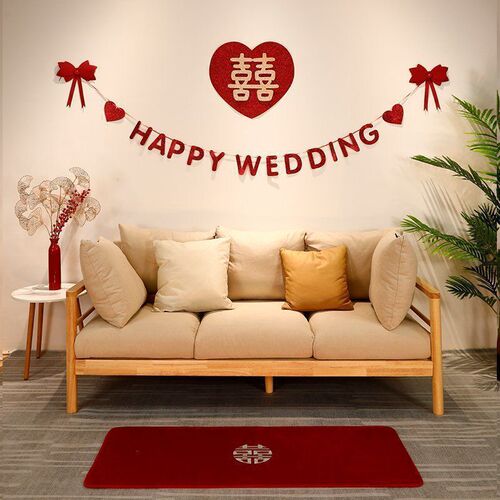 Wedding room decoration set, man and woman bedroom, wedding living room decoration, new house background wall, happy word latte art, ins style