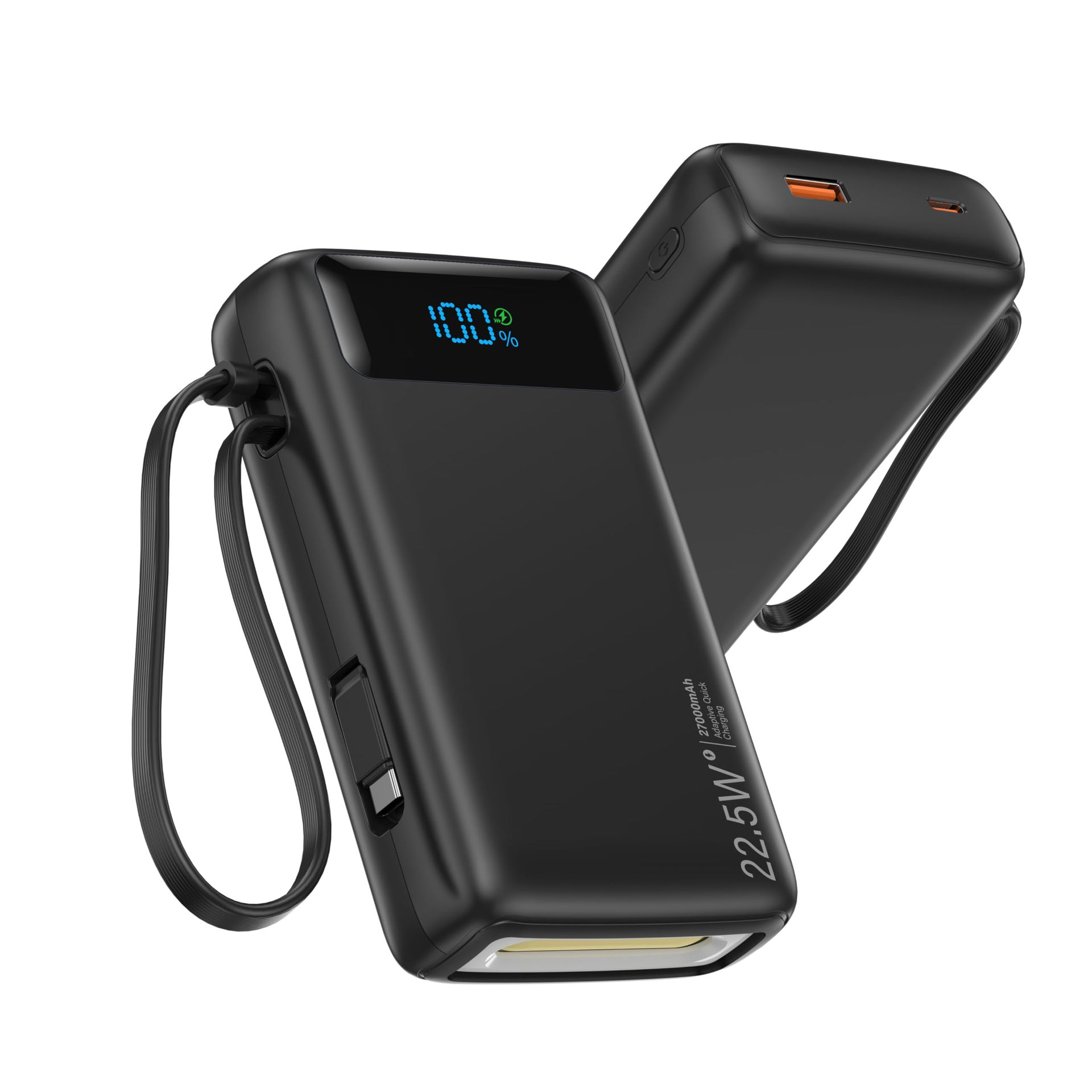 Cross-Border Amazon Titok/Temu Overseas Warehouse Dropshipping Power Bank Fast Charging Power Bank with Built-In Cable